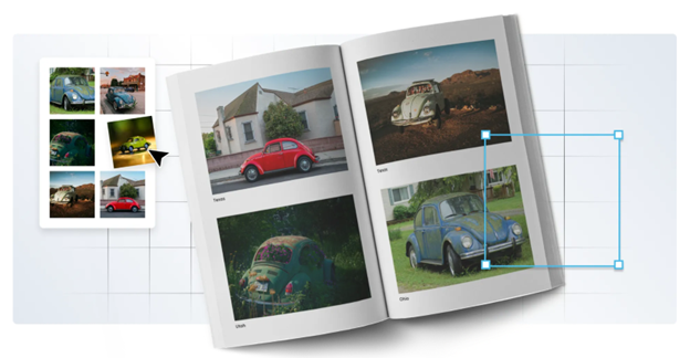 Layout of four photos in book design software