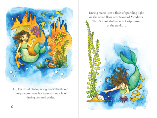 Children’s book layout Two pages of a children's book about a little mermaid