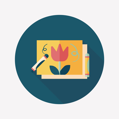 Inksnatcher design-services icon showing crayons being used in a picture book