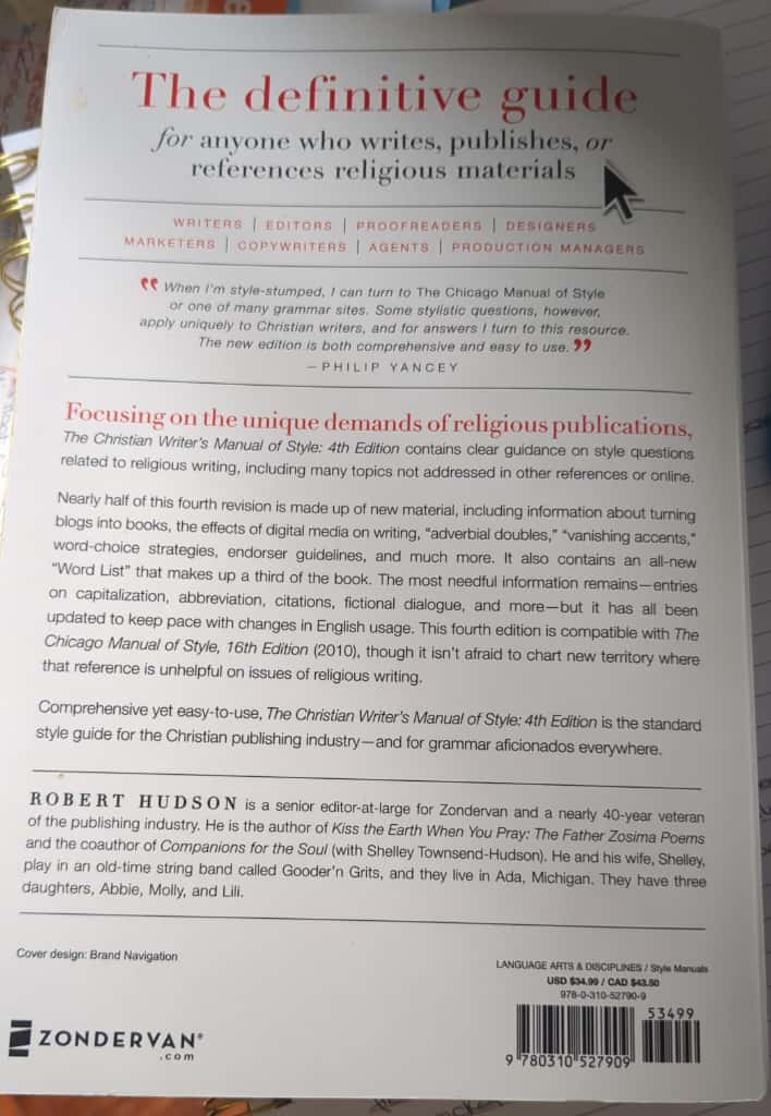 Back cover of Christian Writers Manual of Style 4th edition on top 10 publishing companies for christian self-publishing 2025 blog post